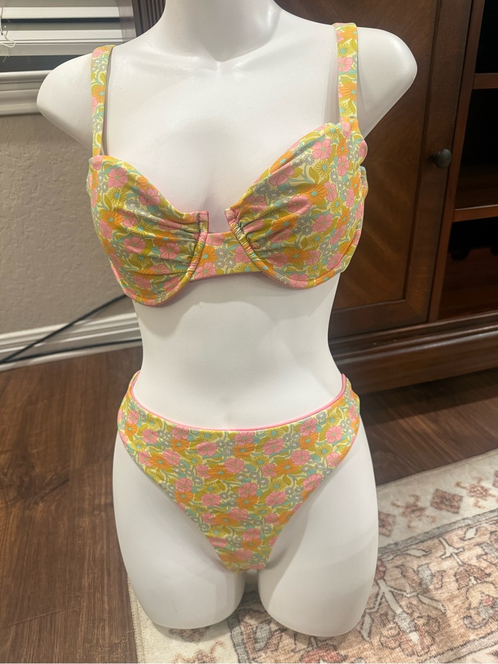 Floral Underwire Bikini Set in Yellow and Pink